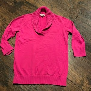 Ann Taylor LOFT ladies size medium v neck top 3/4 sleeve fuschia color